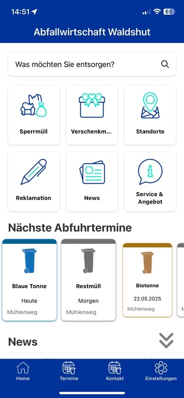 Startscreen der neuen Abfall-App 