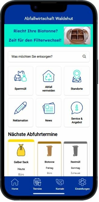 Startscreen der neuen Abfall-App 