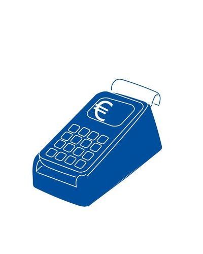 Das Bild zeigt eine blaue Kasse mit einem Euro-Zeichen als Beispiel für gebührenpflichtige Entsorgungsmöglichkeiten und Preislisten.
